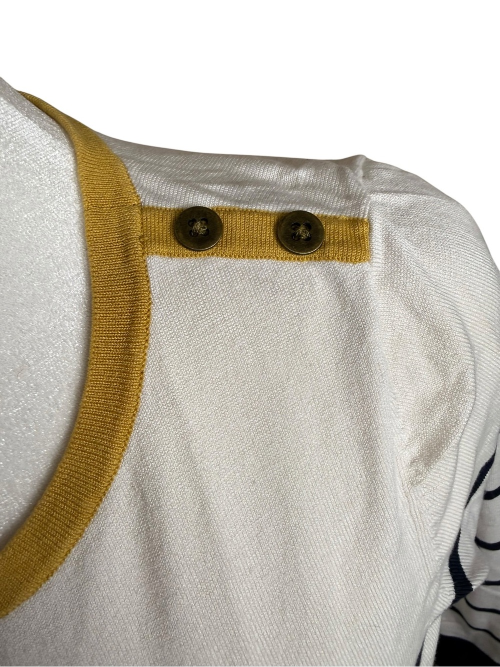 Pendleton Cream and Navy Striped Long-Sleeve Top with Mustard Trim size small - Picture 9 of 11